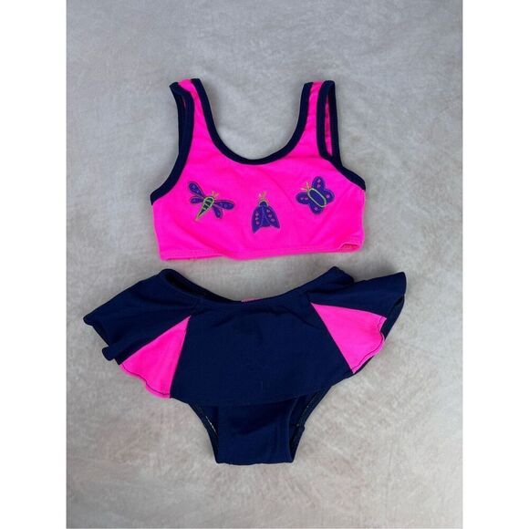 Vintage Girls Butterfly Swimsuit 90s Y2K 2T Neon - Picture 1 of 5